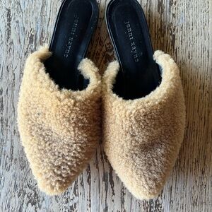 Jenni Kayne Tan Sherpa Pointed-Toe Slip-On Mules